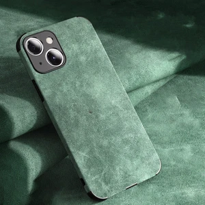 Green Suede alcantara phone case Soft Non-Slip Protective Fits iPhone 12 PRO - Zdjęcie 1 z 3