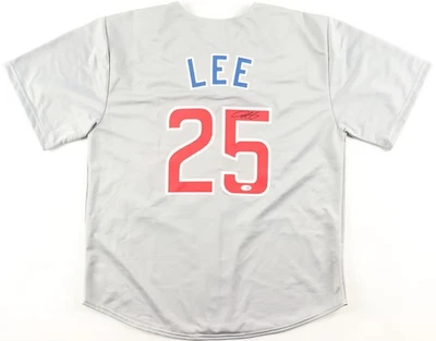 Camiseta deportiva personalizada gris auto firmada por Derrek Lee de los Chicago Cubs Beckett Witness JSA Foto 1 de 2