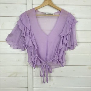IRO Top Womens Size UK 8 Lilac Purple Ruffle Feminine Summer Tie Waist Chiffon - Picture 1 of 8
