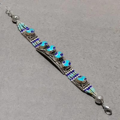 Подарочный богемный браслет ручной работы с бирюзой лазуритом ювелирные изделия непальский браслет 7 дюймов SR 3372 - Изображение 1 из 4