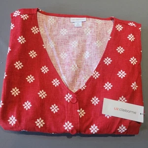 Liz Claiborne Bluse Gr. XL rot Zunzi Blumen V-Ausschnitt Ärmel neu mit Etikett - Bild 1 von 9
