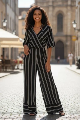 Mono Trixxi Rayas Pierna Ancha Ligero Coqueta Elegante Audaz NY City S Foto 1 de 4