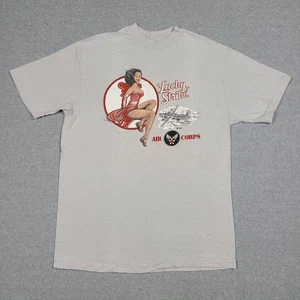 VTG Air Corps B-24 Bomber Lucky Strike T-Shirt L WWII Pinup Lady Single Stitch - Picture 1 of 9