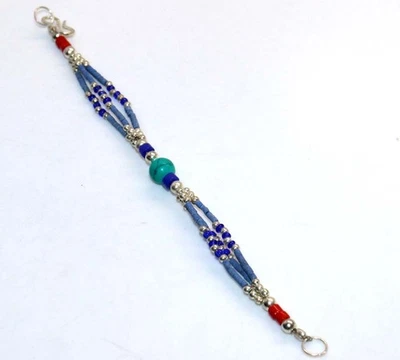 Brazalete Nepalí Tribal Tibetano Turquesa Rojo Coral Piedras Preciosas 6" JW Foto 1 de 3