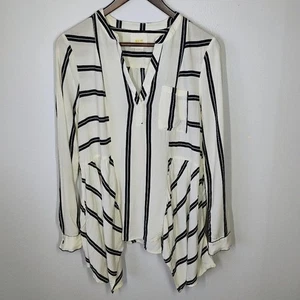 Top Maeve Anthropologie a Rayas Dobladillo Mordedura de Tiburón Mujer 6 Marfil Negro Oficina Carrera - Imagen 1 de 11