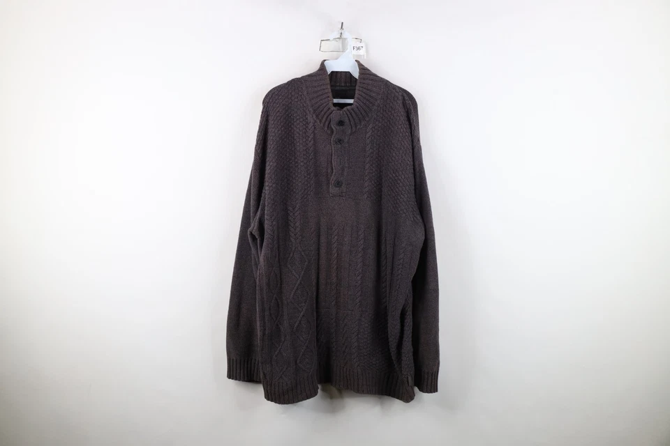 Hebilla BKE Para Hombres 2XL Golpeado Grueso Pescador Cable Tejido Henley Suéter Gris Foto 1 de 4