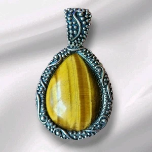 Vintage Whitney Kelly Pendant Tiger Eye Stone Sterling Silver WK 925 China - Picture 1 of 6