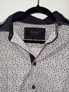 Camisa Coogi Luxe Para Hombre Azul Marino Floral Puño Abatible Abotonada Manga Larga/Talla L - Imagen 1 de 6