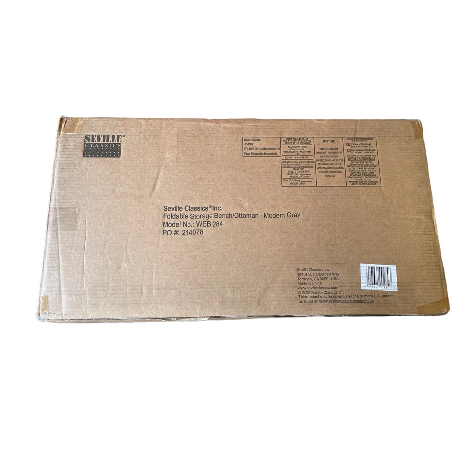 Seville Classics 30" Foldable Bench Ottoman Storage Chest, Modern Gray - Image 1 of 1