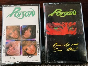 1986 Poison Cassette LOT 2 "Look What the Cat Dragged In" & Open Up And Say Ahh! - Picture 1 of 5