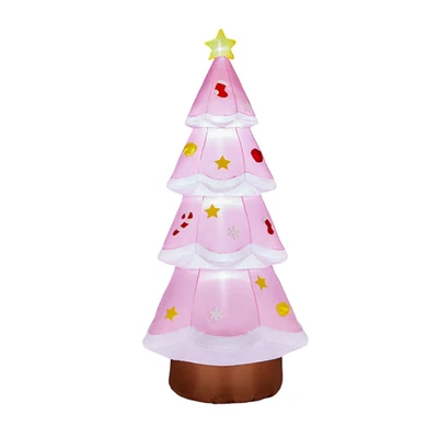 Árbol de Navidad rosa inflable iluminado de 7 pies con LED para decoración de patio de fiestas navideñas Foto 1 de 4