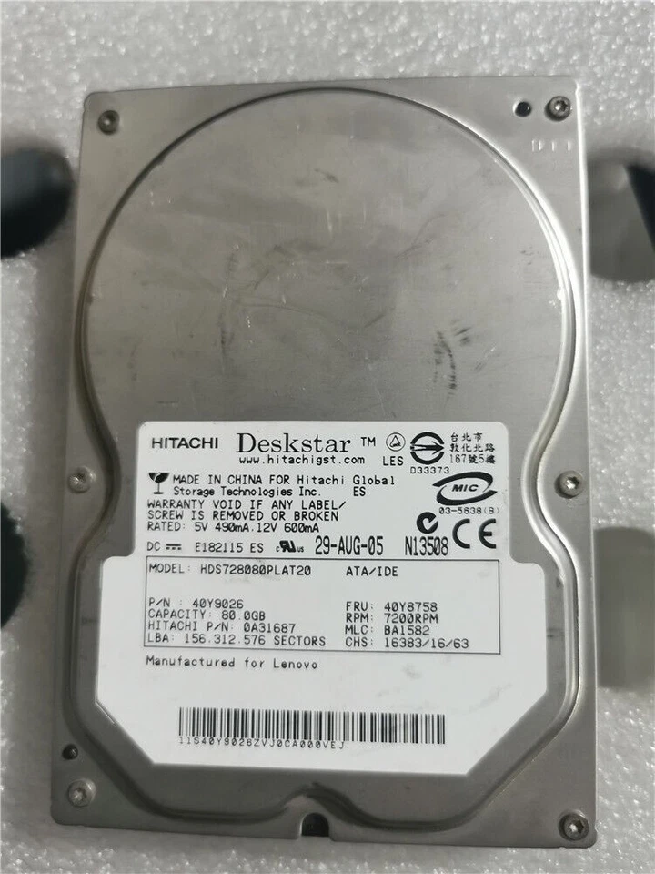 HITACHI 0Y30003 80GB IDE 7200RPM 3.5" Internal Hard Drive - HDS721680PLAT20 - Image 1 of 3