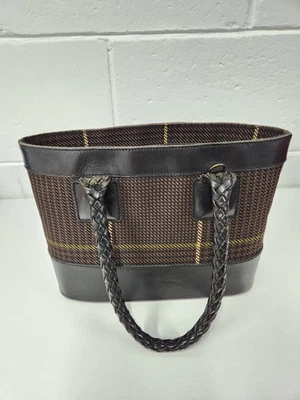 Bolso cubo vintage Lauren Ralph Lauren espiga/pata de gallo. En negro/marrón Foto 1 de 4