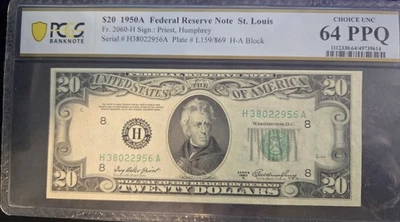 1950A $20 PCGS St. Louis Choice UNC 64PPQ - Image 1 of 2
