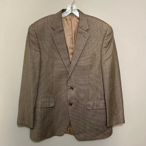 Chaps Mens Blazer 42R Brown Tan Plaid Two Button Silk Wool Sport Coat Jacket - Picture 1 of 11