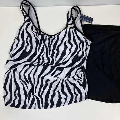 Summer Mae Maternity 2 Piece Tankini Swim Suit Black White Zebra Print sz XL - Image 1 of 4