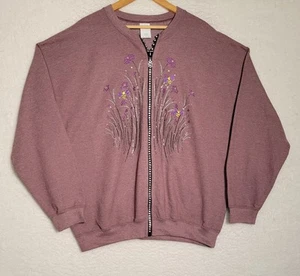 Gildan Heavy Blend Women’s Sweatshirt Sz XL Embroidered Full Zip Rhinestone 0445 - Picture 1 of 9
