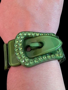 Retro Style Belt Buckle Acrylic Rhinestone Green Open Pattern Bracelet OSFM - Bild 1 von 9