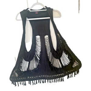 Rock&Roll Cowgirl Vest Medium Southwestern Western Fringe Boho Festival Black - Picture 1 of 6