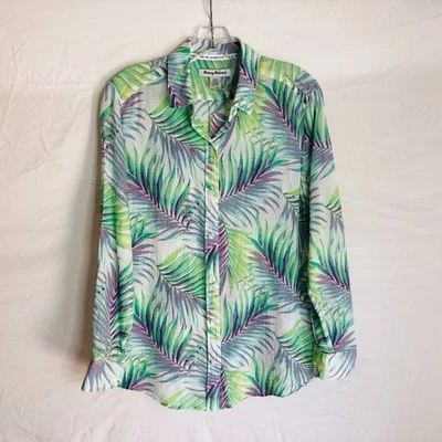 Blusa Camisa Tommy Bahama Para Mujer Talla Pequeña Estampado de Hojas Tropicales Con Botones Foto 1 de 4
