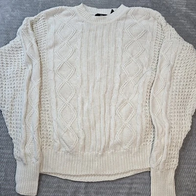 VTG 90s Structure Cable Knit Sweatshirt Mens Cream Midweight Cotton Large - Image 1 of 4