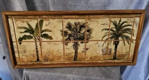 Framed Ceramic Tile Palm Tree Wall Art 23" x 10" - Picture 1 of 7