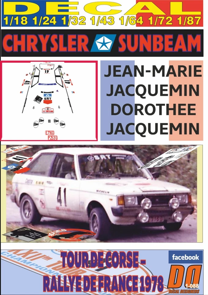 DECAL CHRYSLER SUNBEAM J-M. JACQUEMIN TOUR DE CORSE 1978 13rd (09) - Image 1 of 1