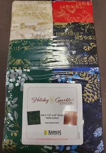 Benartex Holiday Sparkle Precut Strip Pie / jelly roll 100% Cotton With Metallic - Picture 1 of 3
