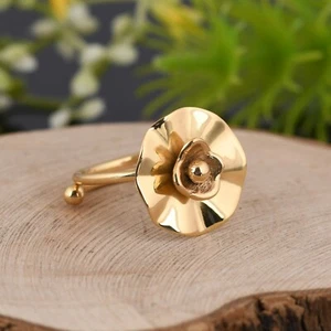 Hammered Flower Shape Adjustable Ring In Gold Plated Over Sterling Silver - Picture 1 of 6