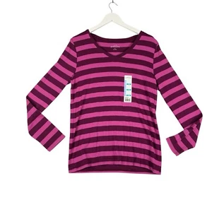 NEW Eddie Bauer Women’s Lg Shirt Purple Striped V-Neck Long Sleeve  - Picture 1 of 8