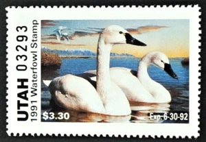 1991 Utah Duck Stamp, UT6, Tundra Swans by Robert Steiner - Picture 1 of 2