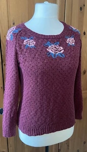 Fat Face Burgundy Floral Jumper | Vintage Style | Rockabilly | VGC | Size 12 - Picture 1 of 8