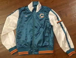 SWEET VINTAGE REEBOK MIAMI DOLPHINS MULTI COLORED SATIN JACKET SIZE YOUTH LARGE - Picture 1 of 9