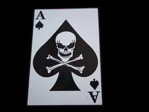 ACE OF SPADES DEATH CARD SKULL AND CROSSBONES DECAL WINDOW STICKER USA MADE - Picture 1 of 2
