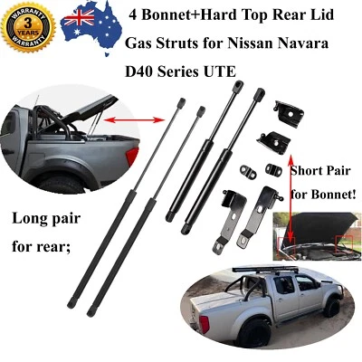 4 Bonnet+Hard Lid Cover Lift Rear Gas Struts for Nissan Navara 2005-2015 D40 Ute - image 1 of 4