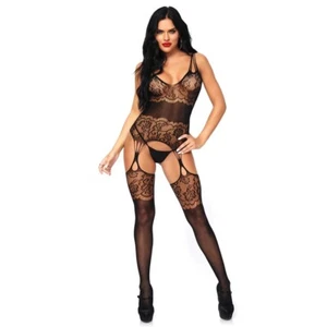 Leg Avenue Strappy Rose Lace Bodystocking UK 6 to 12 with Free Shipping - Picture 1 of 4
