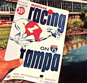 c.1960 Windhund Hunderennen auf der I-75 Postkarte Florica Matinee Programm Hundespur - Bild 1 von 3