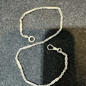 Vintage Solid 14k White Gold 13”Engraved Bar Link Pocket Watch Chain 10.2 Grams - Picture 1 of 9