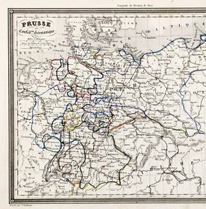 1845 PRUSSIA - GERMAN CONFEDERATION Map Original ALEXANDRE VUILLEMIN (10x7.5) - Picture 1 of 3