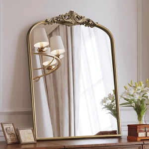 Arched Antique Wall Mirror, 24"X32" Vintage Gold Bathroom Vanity Mirror, Ornate - Picture 1 of 9