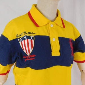 Polo Ralph Lauren Gran Bretaña EE. UU. Amarillo Azul Rayas Golf Polo Talla L NIÑO - Imagen 1 de 11
