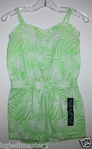 Gap Kids NWT Girl's 4 5 6 7 1 Pc. Neon Lime Green Print Romper w Adj. Straps - Picture 1 of 5