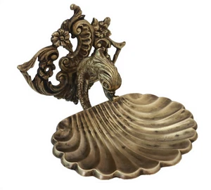 Antique Toilet Hardware in Brass Soap Disk Holder Dolphin Shape Victorian Style - Picture 1 of 8