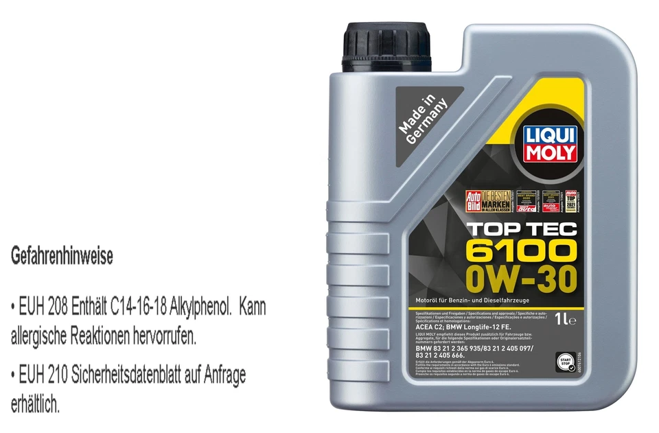 Liqui Moly Top Tec 6100 0W-30 Aceite Motor Para BMW LONGLIFE-12 FE ACEA C2 1L - Imagen 1 de 1
