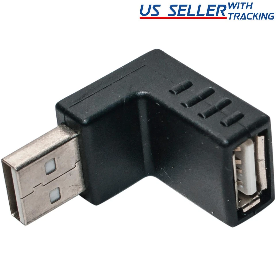 Right Angle USB Male Down Facing Horizontal Female Adapter Extension Connector - Image 1 of 2