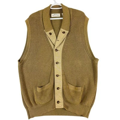 Chaleco Suéter Orvis Para Hombres XL Marrón Algodón Botón Frontal Chal Cuello Exterior Campamento Foto 1 de 4
