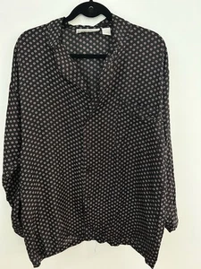 VTG Perry Ellis Mens SZ S/Women's L Silk Black Circle Pajama Top Shirt # 8710 - Picture 1 of 6