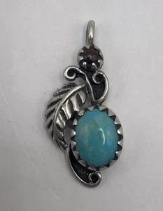 Vintage Sterling Silber 925 Türkis Stein Blatt Motiv kleiner Anhänger (1,60g) - Bild 1 von 8