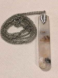 Natural Moss Agate Cylindrical Pendant Necklace Polished Stone Hand Crafted New - Picture 1 of 3