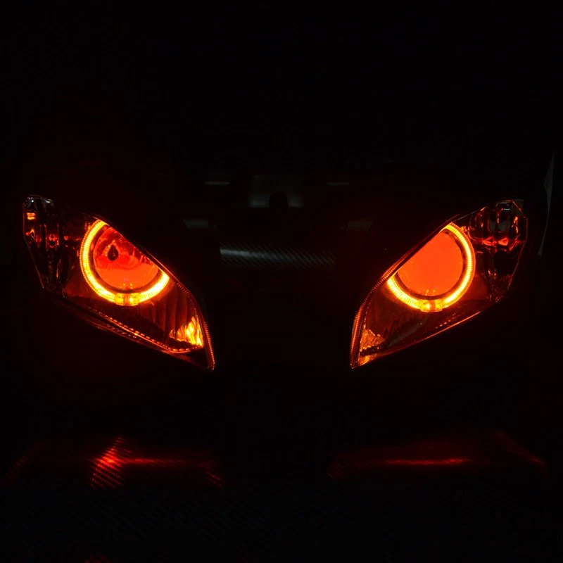 Conjunto de farol de luz HID âmbar anjo + olhos demoníacos vermelhos para Yamaha YZF R6 08-14 - Imagem 1 de 4